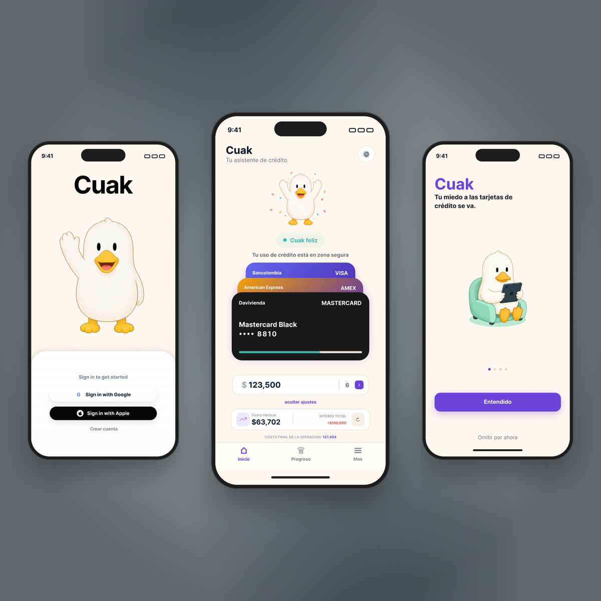 Cuak screens composed on their own background