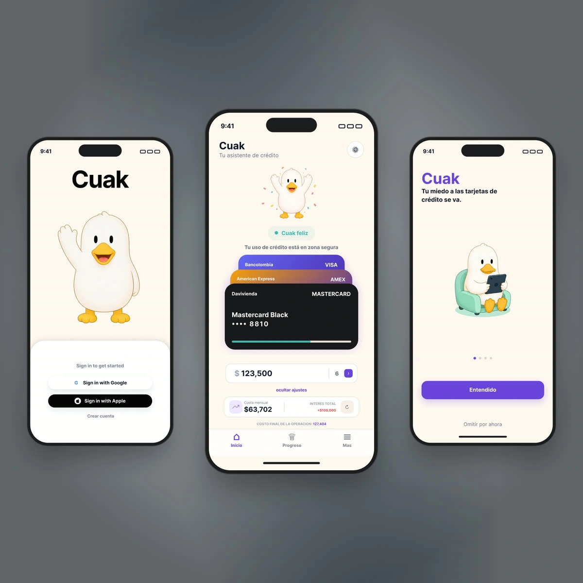 Cuak screens composed on their own background