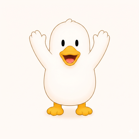Cuak character reference — arms raised gesture